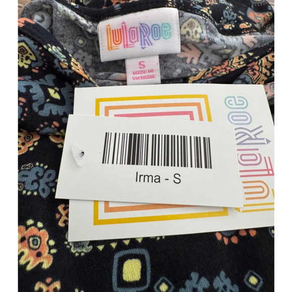 Women's LuLaRoe Irma Top Size S Black Multi-color - Picture 3 of 5